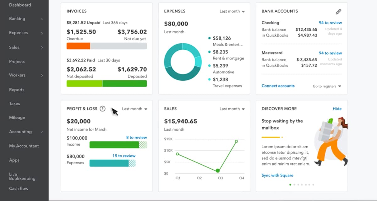 QuickBooks dashboard - Quickbooks - Sprout Pay